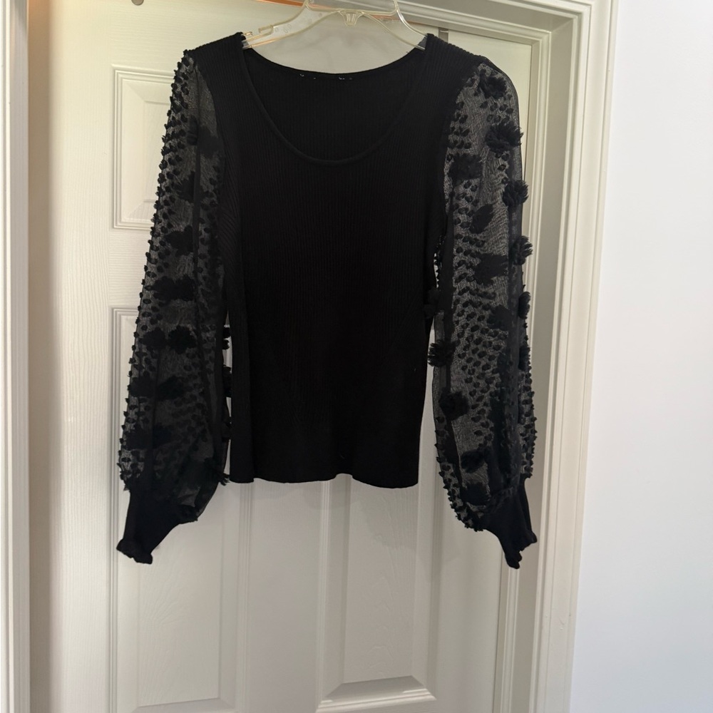Elegant Black Sheer Sleeve Top